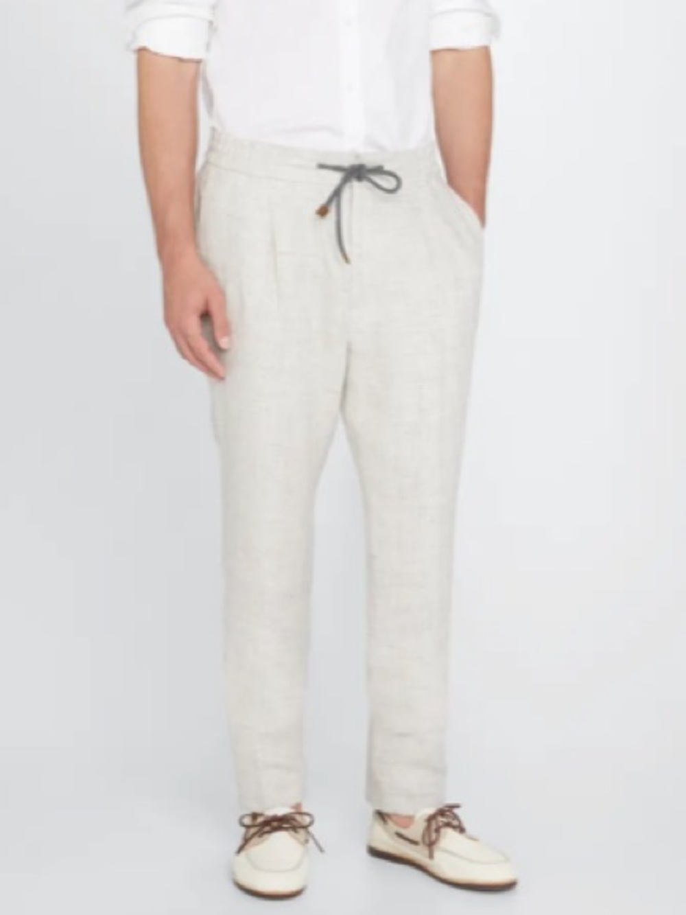 Brunello Cucinelli Linen Leisure Fit Cropped Drawstring Pants Size 52